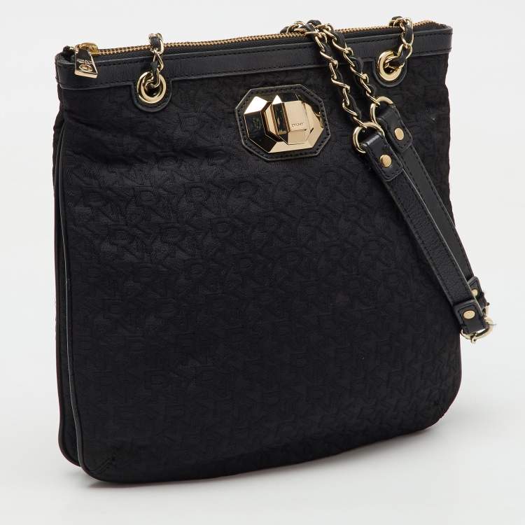 Pre Owned DKNY Black Signature Canvas and Leather Chain Shoulder Bag