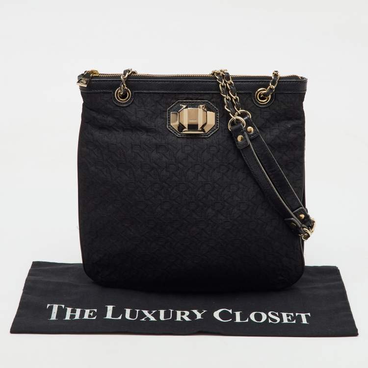 Pre Owned DKNY Black Signature Canvas and Leather Chain Shoulder Bag