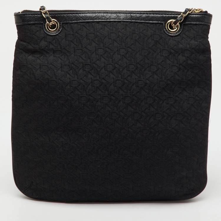 Pre Owned DKNY Black Signature Canvas and Leather Chain Shoulder Bag