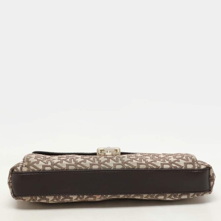 Pre Owned DKNY Beige/Brown Signature Canvas and Leather Shoulder Bag