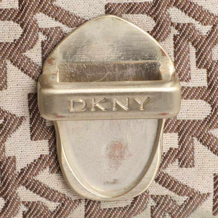 Pre Owned DKNY Beige/Brown Signature Canvas and Leather Shoulder Bag