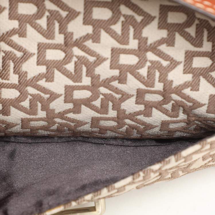 Pre Owned DKNY Beige/Brown Signature Canvas and Leather Shoulder Bag