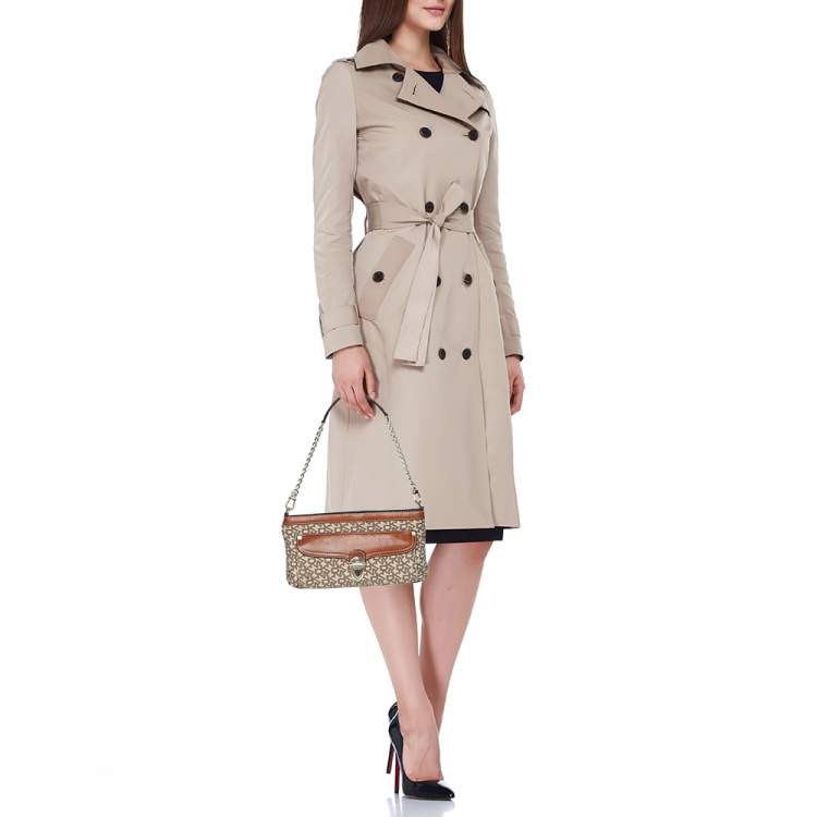 Pre Owned DKNY Beige/Brown Signature Canvas and Leather Shoulder Bag