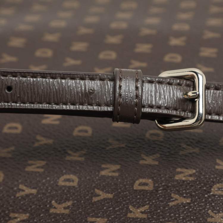 Pre Owned DKNY Brown Signature Coated Canvas Ava Zip Crossbody Bag