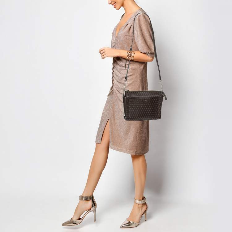 Pre Owned DKNY Brown Signature Coated Canvas Ava Zip Crossbody Bag