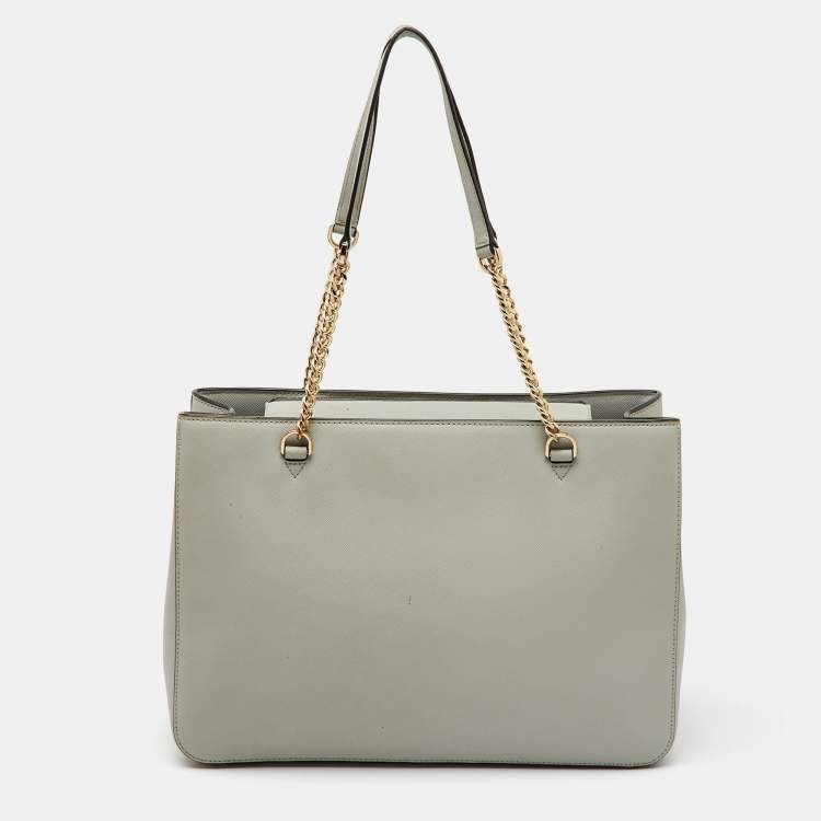 Pre Owned DKNY Light Grey Saffiano Leather Chain Tote
