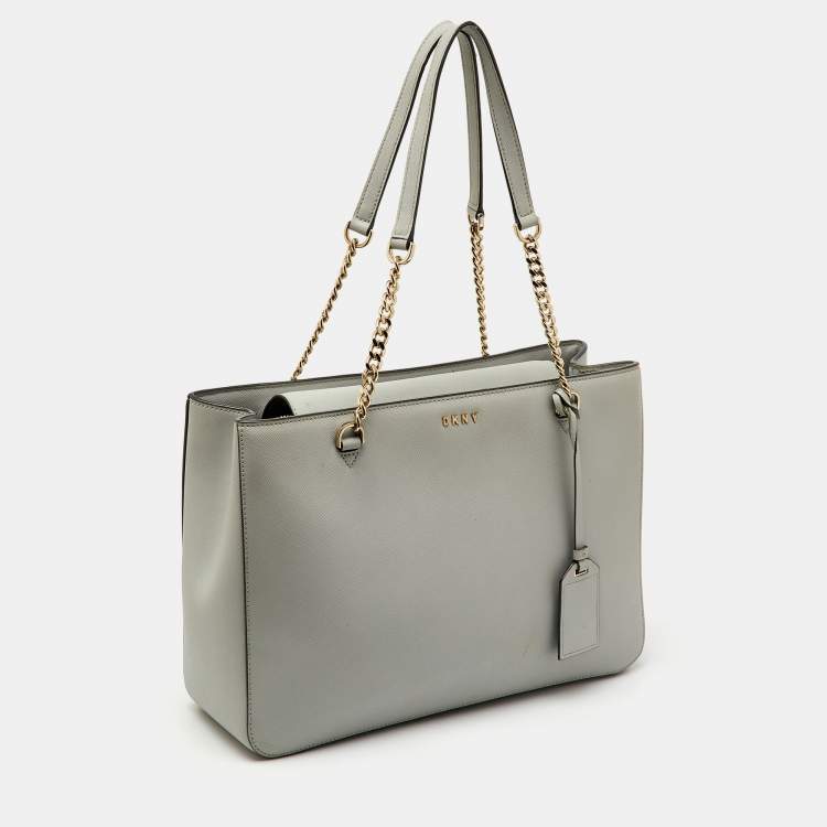 Pre Owned DKNY Light Grey Saffiano Leather Chain Tote