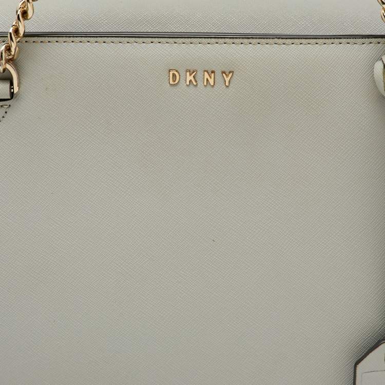 Pre Owned DKNY Light Grey Saffiano Leather Chain Tote