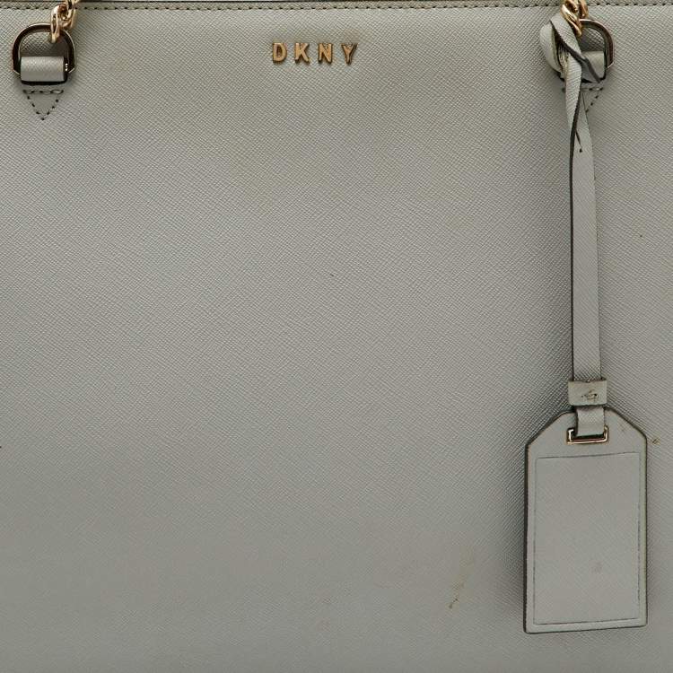 Pre Owned DKNY Light Grey Saffiano Leather Chain Tote
