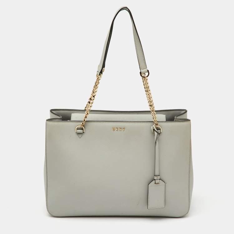 Pre Owned DKNY Light Grey Saffiano Leather Chain Tote