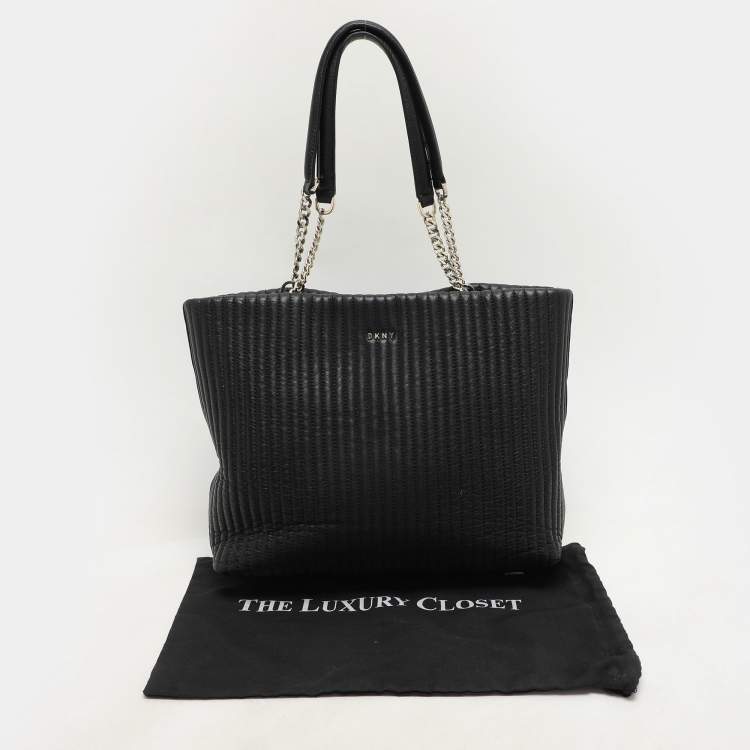 Pre Owned DKNY Black Quilted Leather Chain Tote