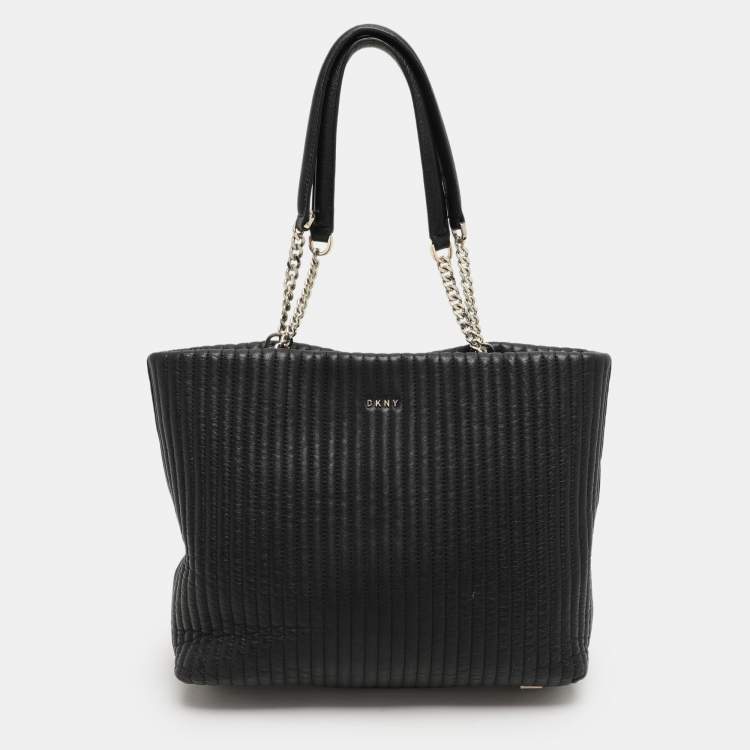 Pre Owned DKNY Black Quilted Leather Chain Tote