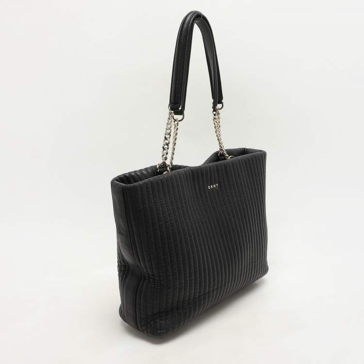 Pre Owned DKNY Black Quilted Leather Chain Tote