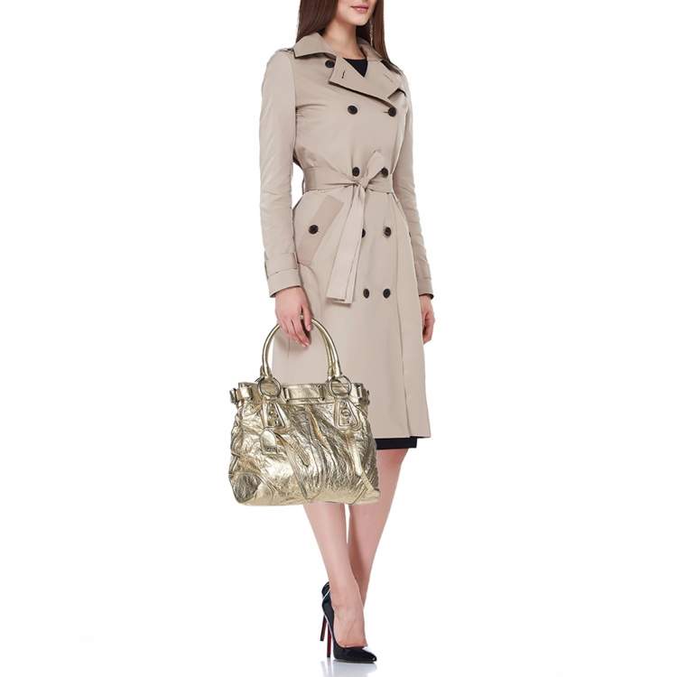 Pre Owned DKNY Gold Crinkled Leather Tote