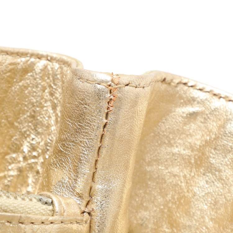 Pre Owned DKNY Gold Crinkled Leather Tote