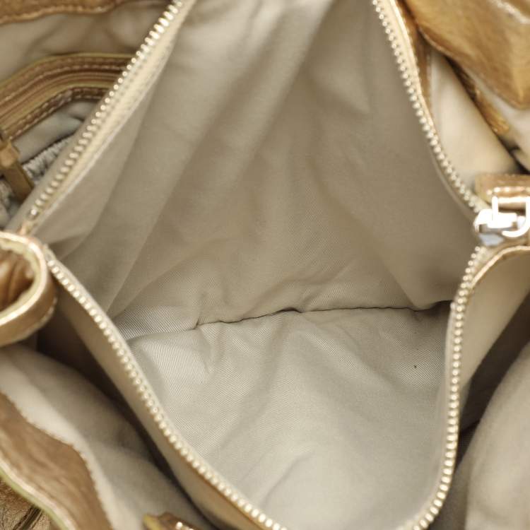Pre Owned DKNY Gold Crinkled Leather Tote