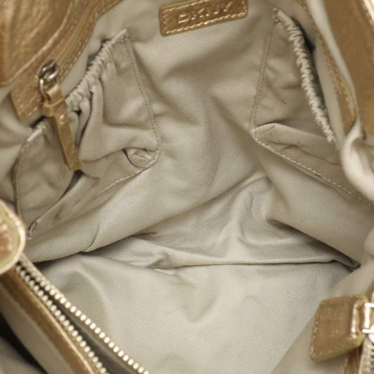 Pre Owned DKNY Gold Crinkled Leather Tote