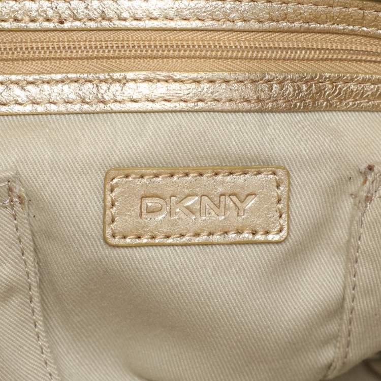 Pre Owned DKNY Gold Crinkled Leather Tote
