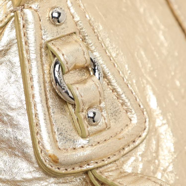 Pre Owned DKNY Gold Crinkled Leather Tote