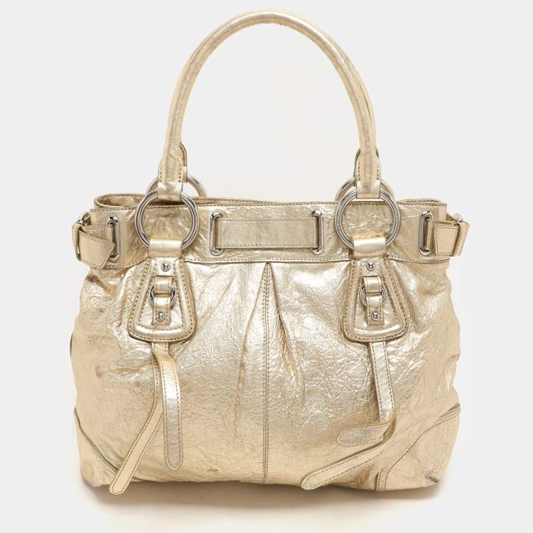 Pre Owned DKNY Gold Crinkled Leather Tote
