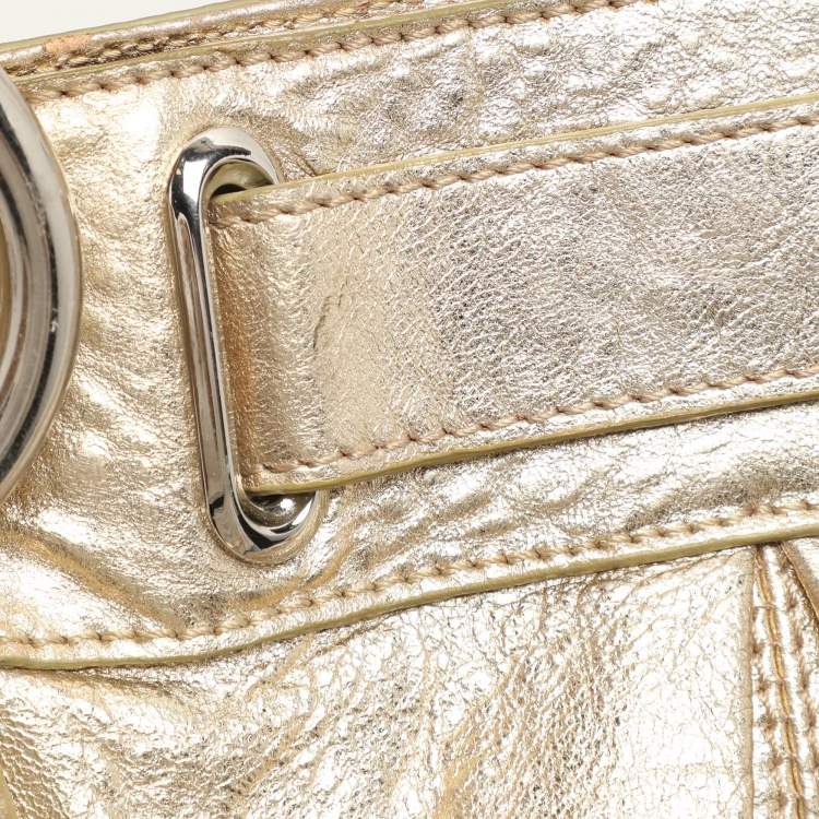 Pre Owned DKNY Gold Crinkled Leather Tote