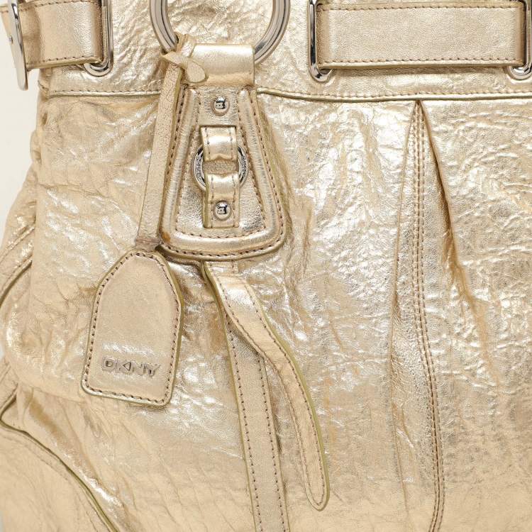 Pre Owned DKNY Gold Crinkled Leather Tote