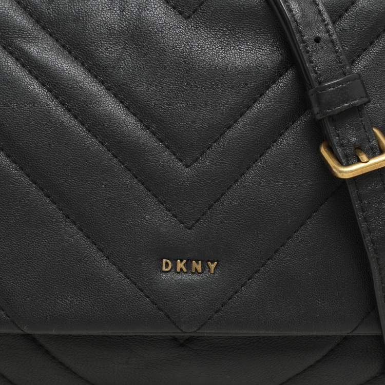 Pre Owned Dkny Black Quilted Leather Chain Flap Crossbody Bag