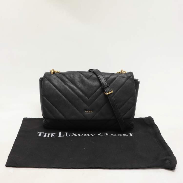 Pre Owned Dkny Black Quilted Leather Chain Flap Crossbody Bag