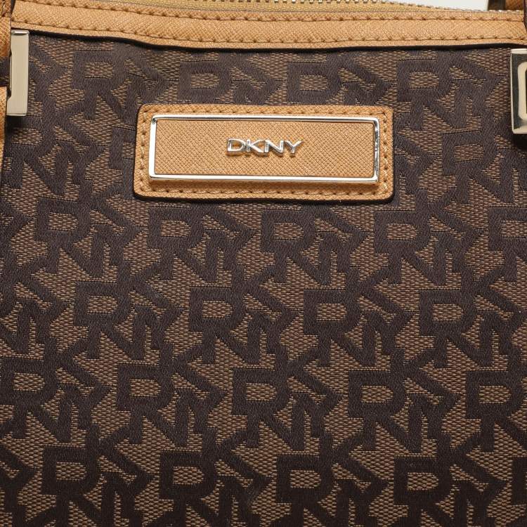 Pre Owned Dkny Brown/Tan Canvas and Leather Zip Tote