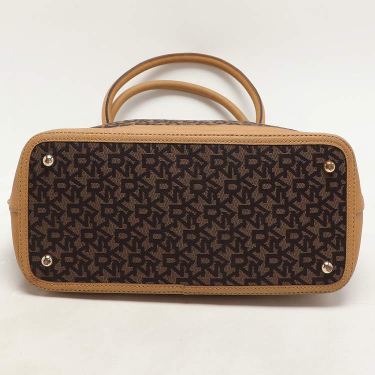 Pre Owned Dkny Brown/Tan Canvas and Leather Zip Tote