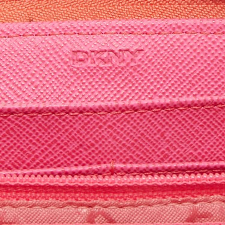 Pre Owned DKNY Orange Leather Zip Continental Wallet