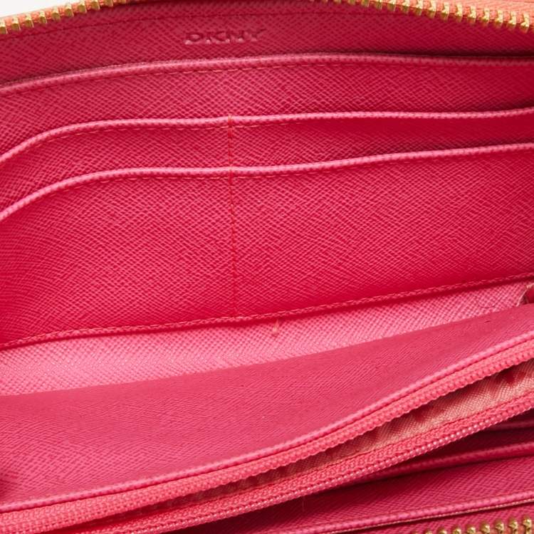 Pre Owned DKNY Orange Leather Zip Continental Wallet