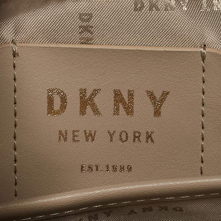 Pre Owned DKNY Tan/Beige Signature Coated Canvas Bryant Boston Bag