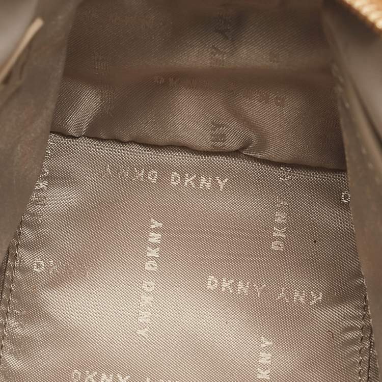 Pre Owned DKNY Tan/Beige Signature Coated Canvas Bryant Boston Bag