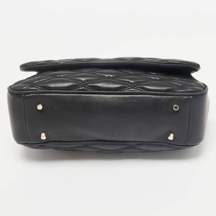 Pre Owned DKNY Black Diamond Quilted Leather Lara Top Handle Bag