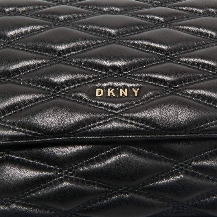 Pre Owned DKNY Black Diamond Quilted Leather Lara Top Handle Bag