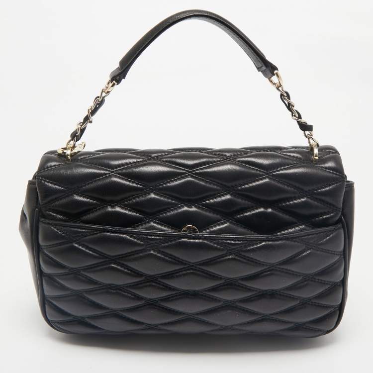 Pre Owned DKNY Black Diamond Quilted Leather Lara Top Handle Bag
