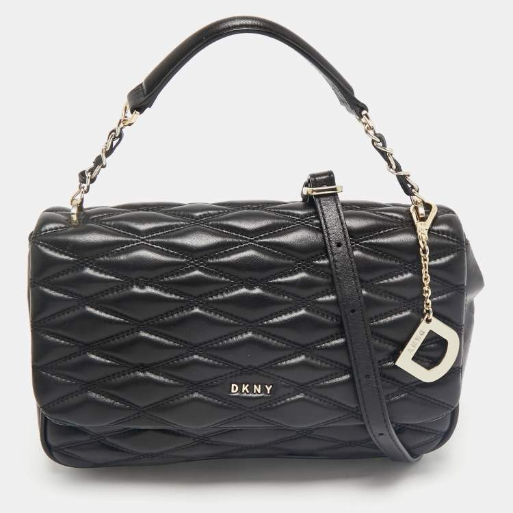 Pre Owned DKNY Black Diamond Quilted Leather Lara Top Handle Bag