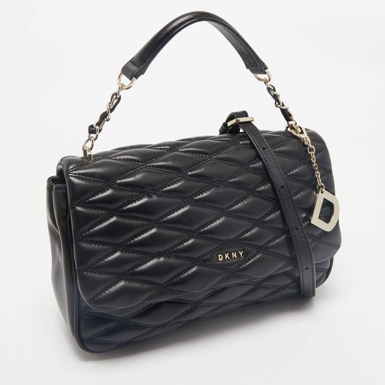 Pre Owned DKNY Black Diamond Quilted Leather Lara Top Handle Bag
