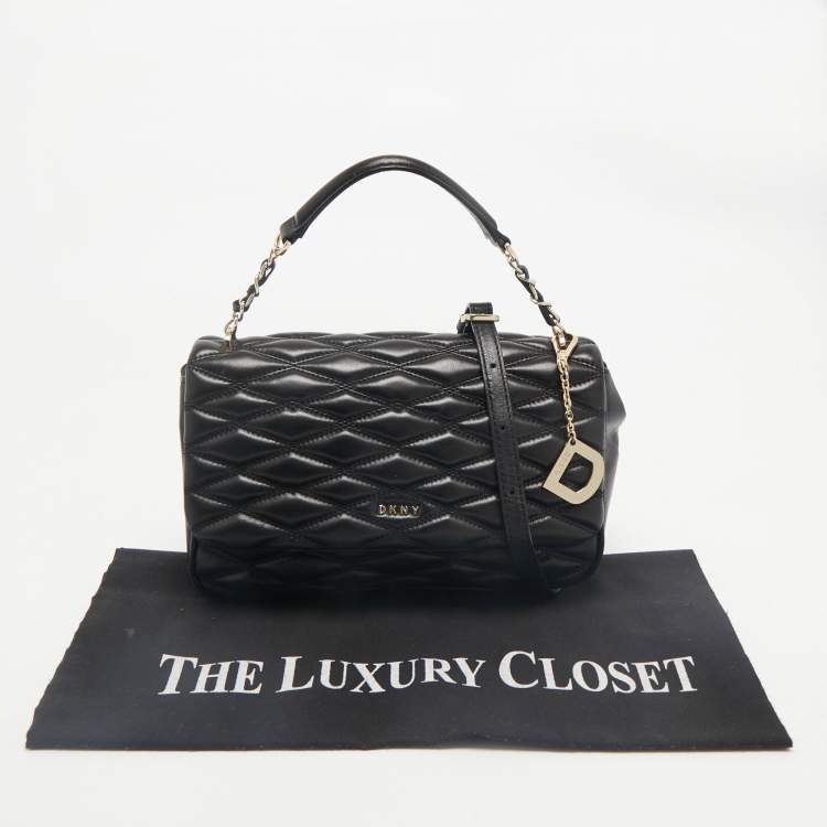 Pre Owned DKNY Black Diamond Quilted Leather Lara Top Handle Bag