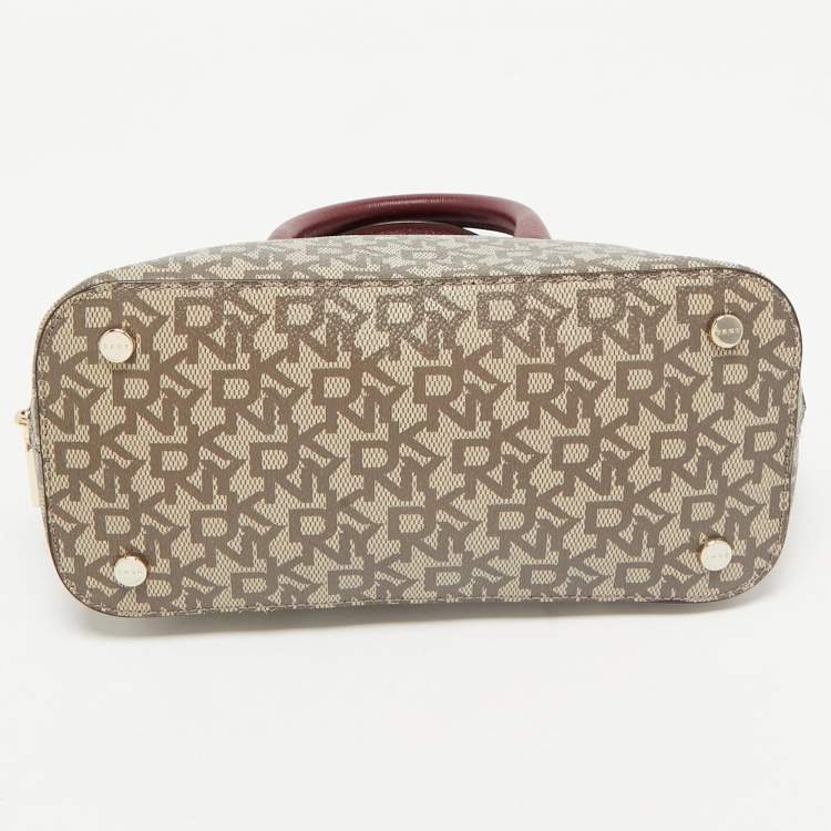 Pre Owned Dkny Brown/Maroon Signature Coated Canvas and Leather Small Dome Satchel