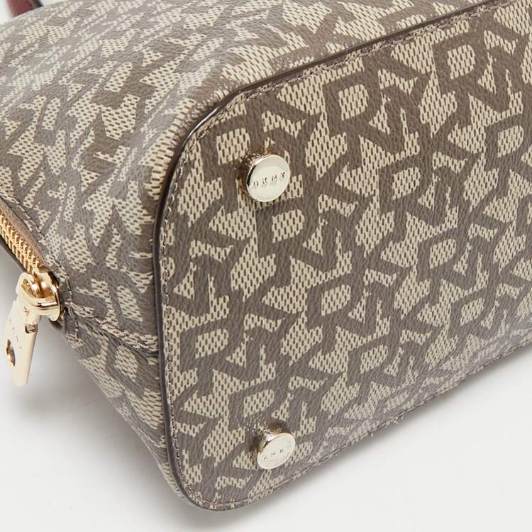 Pre Owned Dkny Brown/Maroon Signature Coated Canvas and Leather Small Dome Satchel