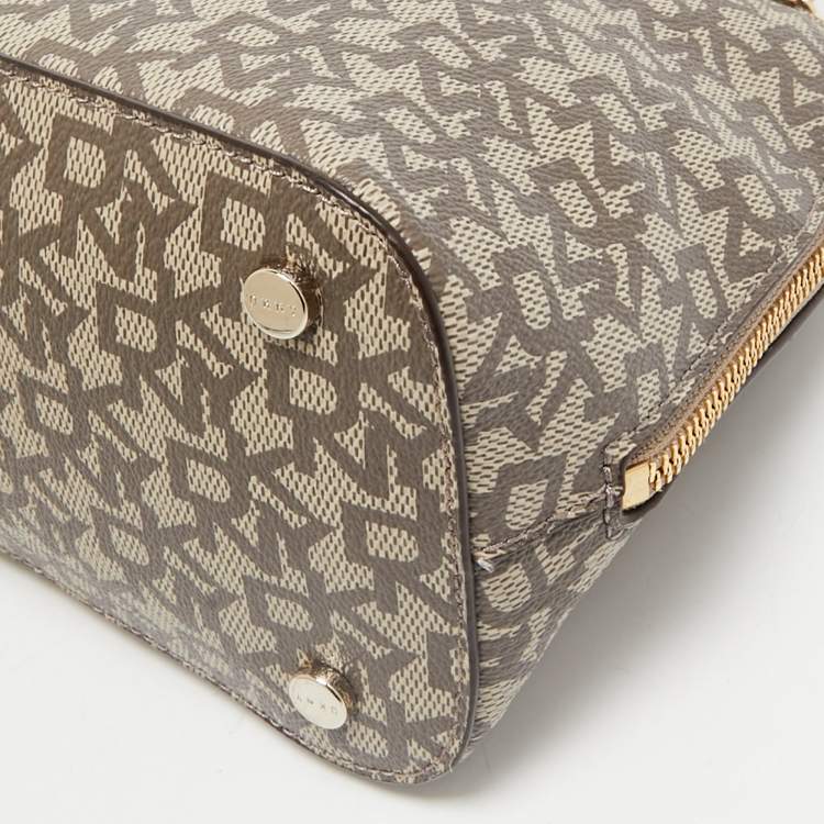 Pre Owned Dkny Brown/Maroon Signature Coated Canvas and Leather Small Dome Satchel