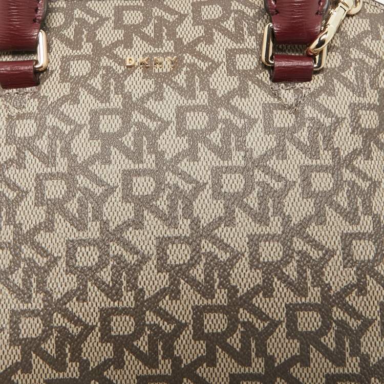 Pre Owned Dkny Brown/Maroon Signature Coated Canvas and Leather Small Dome Satchel