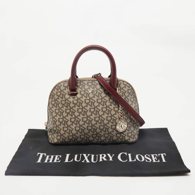 Pre Owned Dkny Brown/Maroon Signature Coated Canvas and Leather Small Dome Satchel