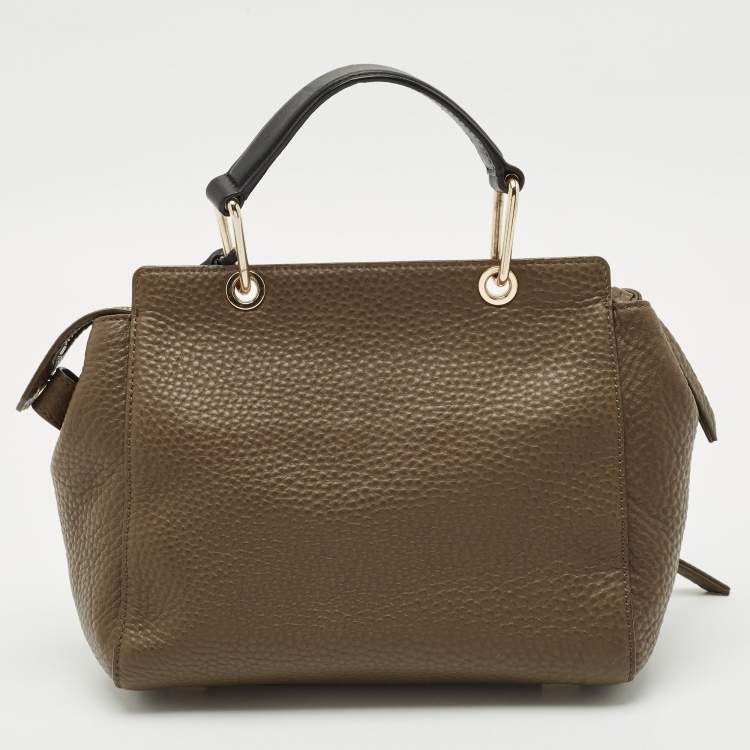 Pre Owned DKNY Dark Brown/Black Leather Greenwhich Top Handle Bag