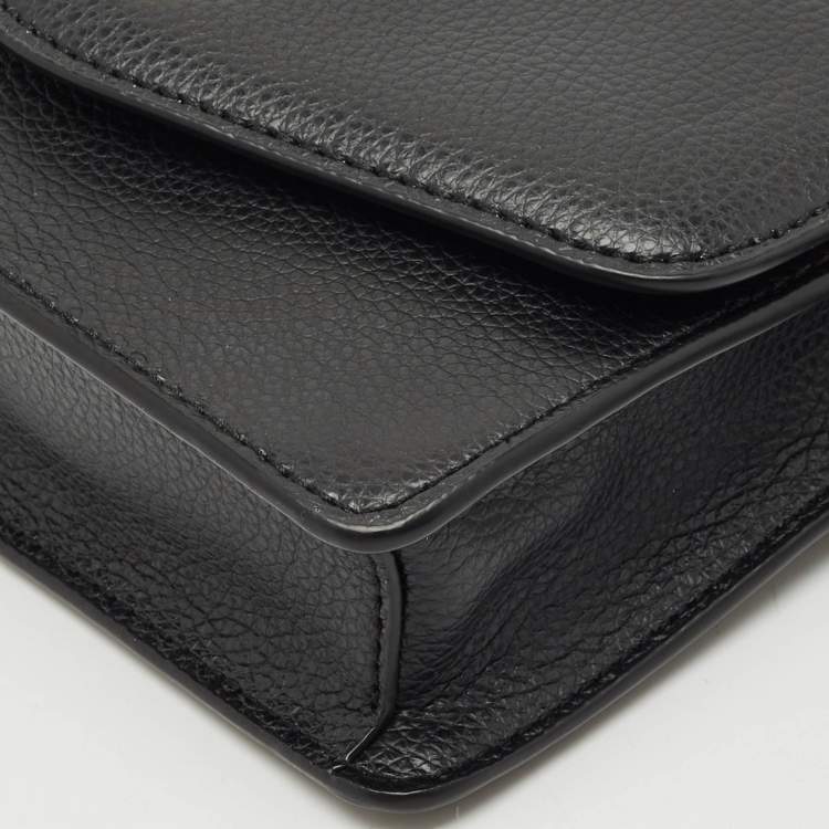 Pre Owned Dkny Black Leather Logo Flap Belt Bag