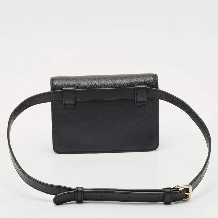 Pre Owned Dkny Black Leather Logo Flap Belt Bag