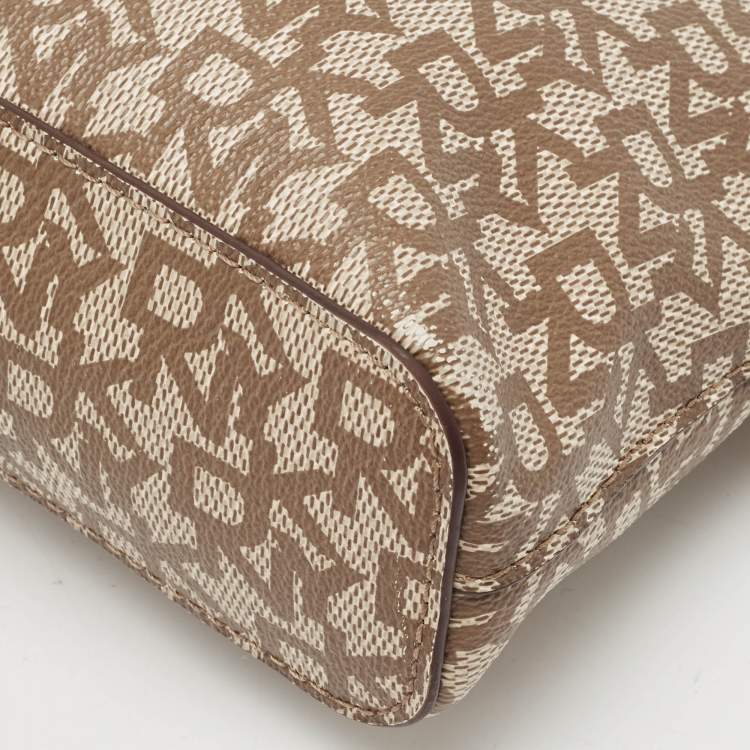 Pre Owned Dkny Beige/Brown Monogram Coated Canvas and Leather Crossbody Bag