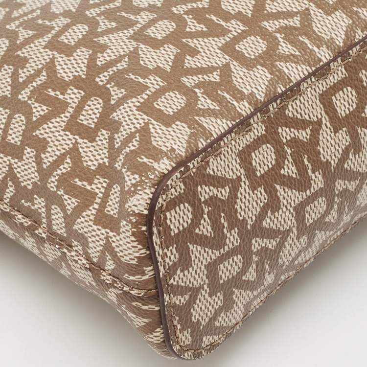 Pre Owned Dkny Beige/Brown Monogram Coated Canvas and Leather Crossbody Bag